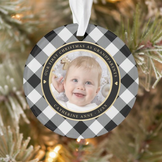 白素朴黒Plaid最初の祖父母の写真 オーナメント (ツリー)