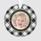 白素朴黒Plaid最初の祖父母の写真 オーナメント (正面)