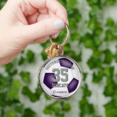 白紫色のチームプレーヤー名ガールズボーイズサッカー キーホルダー (手)