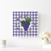 白紫色の格子縞の葡萄 スクエア壁時計 (ホーム)