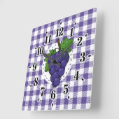 白紫色の格子縞の葡萄 スクエア壁時計 (傾斜)