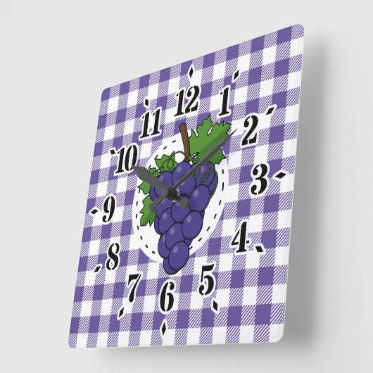 白紫色の格子縞の葡萄 スクエア壁時計 (傾斜)