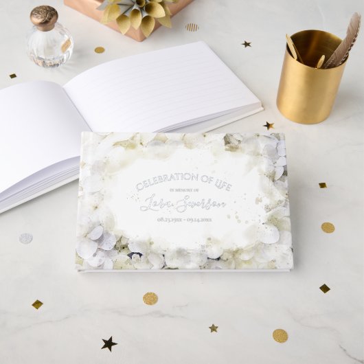 白紫陽花の水彩お祝いの生活 ゲストブック (正面見開き)