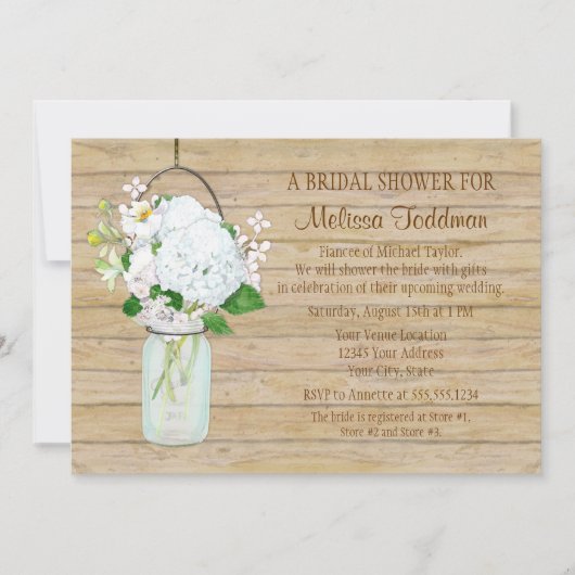 白紫陽花の水彩メイスンジャール花 招待状 (正面)