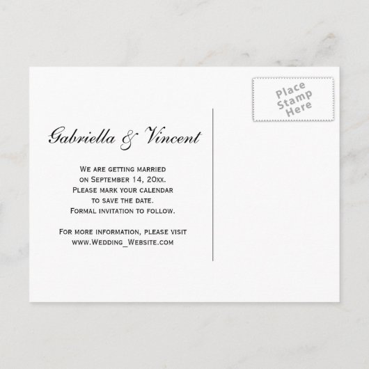 白紫陽花の結婚式の日付を保存 案内ポストカード (裏面)