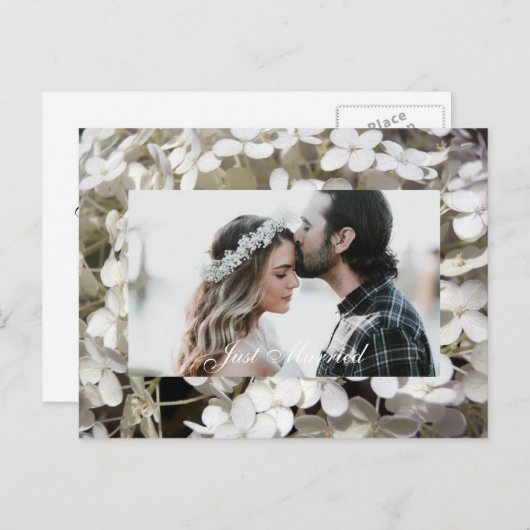 白紫陽花フローラたった今結婚しました写真 案内ポストカード (正面/裏面)
