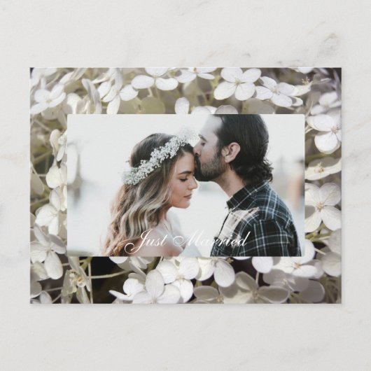 白紫陽花フローラたった今結婚しました写真 案内ポストカード (正面)