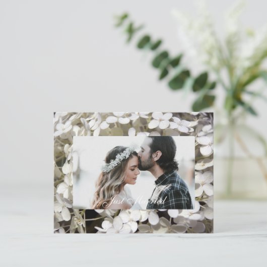 白紫陽花フローラたった今結婚しました写真 案内ポストカード (スタンド正面)