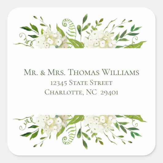 白紫陽花フローラ結婚の住所 スクエアシール (正面)