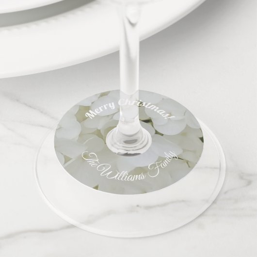 白紫陽花フローラ追加の名前と文字 ワイングラスタグ (クローズアップ)