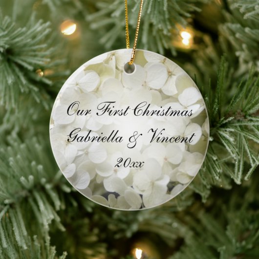 白紫陽花初めてのクリスマス写真 セラミックオーナメント (ツリー)