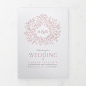 白結婚いほこりっぽいピ葉ンククのオールインワン 三つ折り招待状 (カバー)