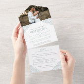 白結婚くミュートされた緑葉の写真カスタム。 オールインワン招待状 (貼ってはがせる)