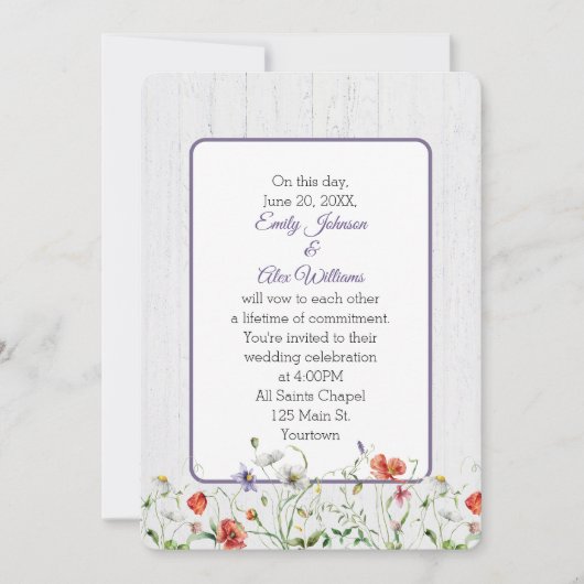 白結婚く塗った木の上の野草 招待状 (正面)