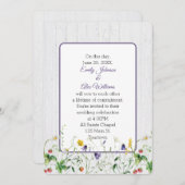 白結婚く塗った木の上の野草 招待状 (正面/裏面)