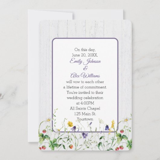 白結婚く塗った木の上の野草 招待状 (正面)