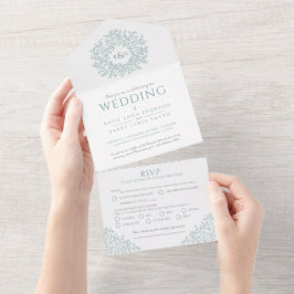 白結婚く消音した緑葉 オールインワン招待状