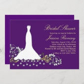 白結婚のドレス、紫のブライダルシャワー 招待状 (正面/裏面)