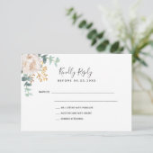 白結婚フローラeucalyptus greenery金ゴールドRSVP 出欠カード (スタンド正面)