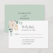 白結婚フローラeucalyptus greenery金ゴールドRSVP 出欠カード (正面/裏面)