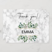 白結婚大理石の水色 サンキューカード (正面/裏面)