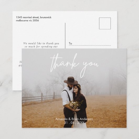 白結婚書Thank You Photoはがき ポストカード (正面/裏面)