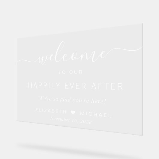 白結婚歓迎の後ずっと幸せに アクリルサイン (傾斜)