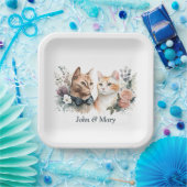 白結婚猫のアニバーサリー ペーパープレート (パーティー)