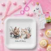 白結婚猫のアニバーサリー ペーパープレート (パーティー)