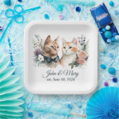 白結婚猫のアニバーサリー ペーパープレート (パーティー)