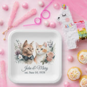 白結婚猫のアニバーサリー ペーパープレート (パーティー)