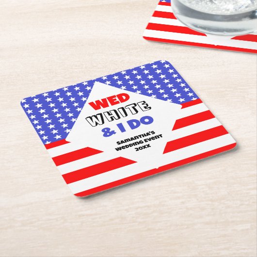 白結婚白と私が愛国心の結婚イベント スクエアペーパーコースター (アングル)