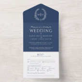 白結婚色の紺色の楕円モノグラ葉ム オールインワン招待状 (内側)