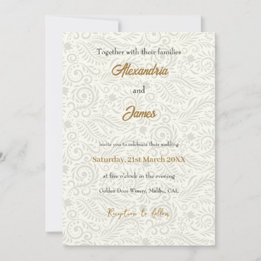 白結婚花柄 招待状 (正面)