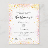 白結婚金ゴールドピンクグリッターエレガント インビテーションポストカード (正面)