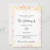 白結婚金ゴールドピンクグリッターエレガント 招待状 (正面)