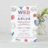 白結婚青BBQカップルのシャワーのリハーサルディナー 招待状 (スタンド正面)