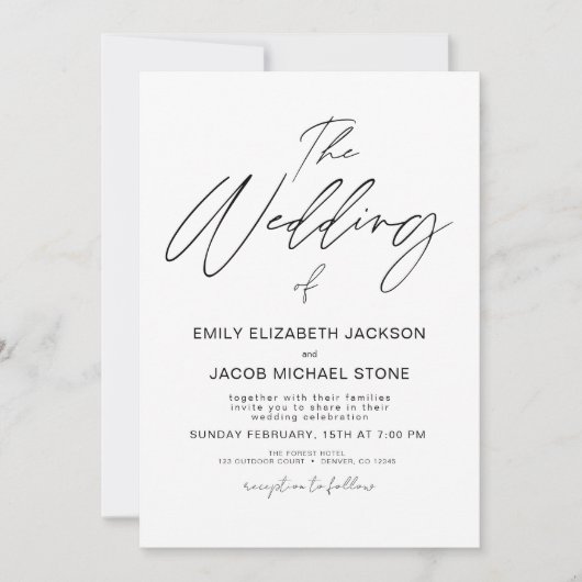 白結婚黒の写真のエレガント数 招待状 (正面)