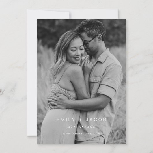 白結婚黒の写真のエレガント数 招待状 (裏面)