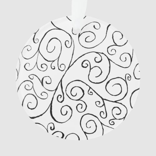 白絵を描の手の黒の曲線パターン オーナメント (正面)
