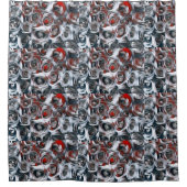 白絵画、黒、銀、赤のバラ シャワーカーテン (正面)