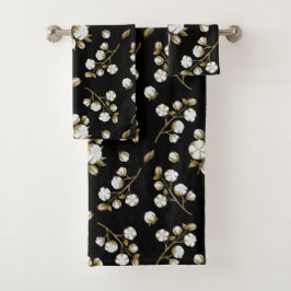 白綿ボール茎水彩模様（黒） バスタオルセット
