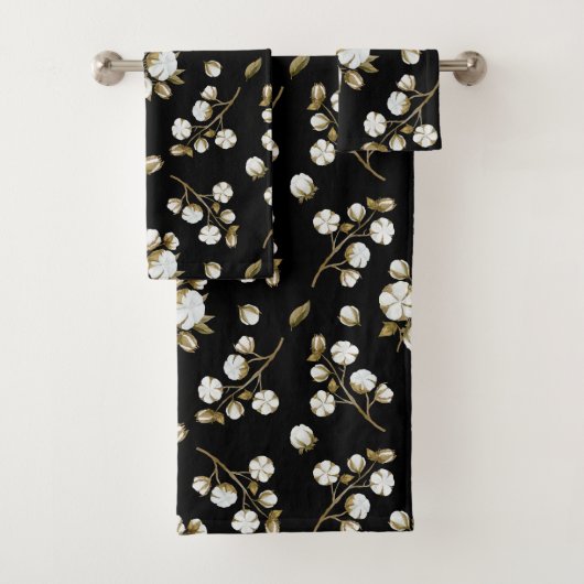 白綿ボール茎水彩模様(黒) バスタオルセット (インサイチュ)