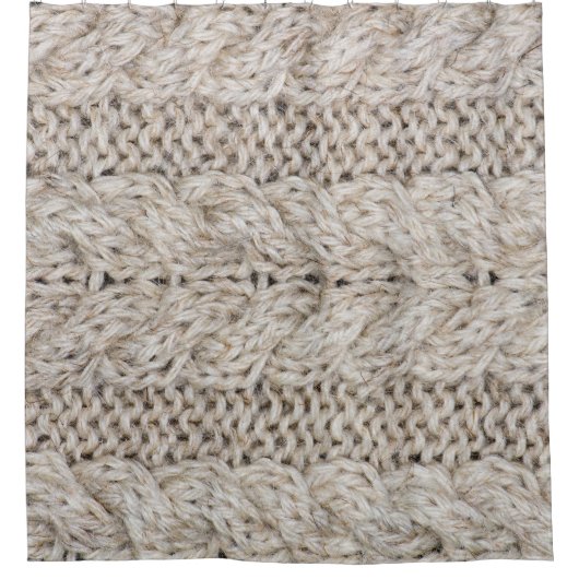 白編み物ウール、テクスチャ背景 シャワーカーテン (正面)