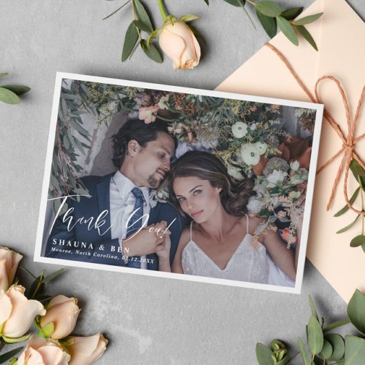 白縁ど書オーレ結婚イの写真 サンキューカード