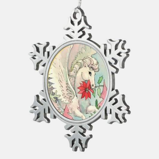 白翼の馬のクリスマス スノーフレークピューターオーナメント (右)