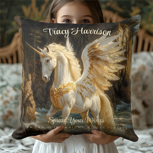 白翼ユニコーン神話的海ファンタジー馬 クッション
