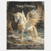 白翼ユニコーン神話的海ファンタジー馬 フリースブランケット (正面)