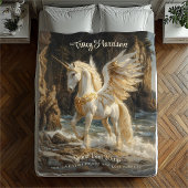白翼ユニコーン神話的海ファンタジー馬 フリースブランケット