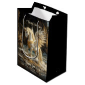 白翼ユニコーン神話的海ファンタジー馬 ミディアムペーパーバッグ (正面アングル)